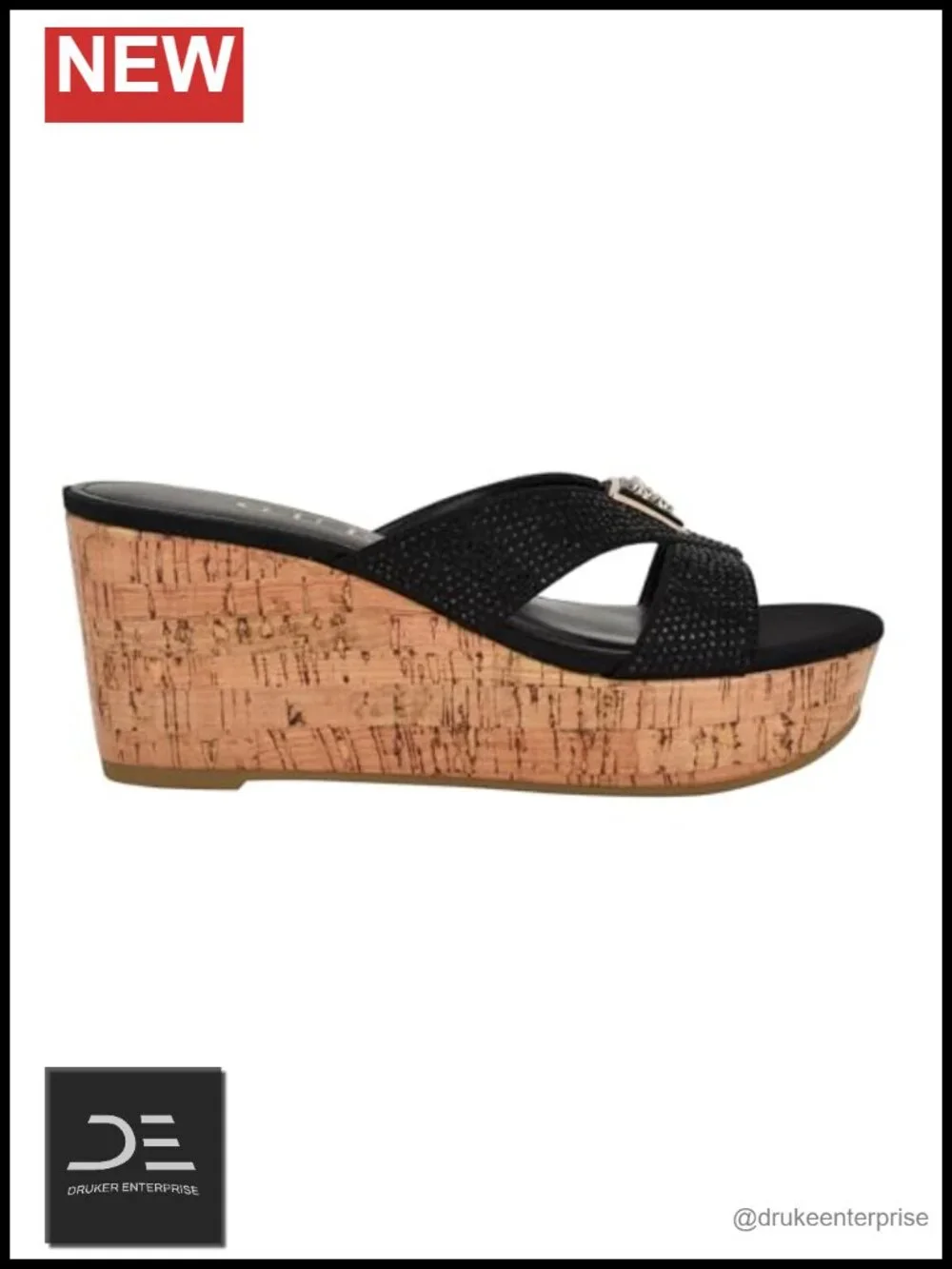 Women's Rhinestone Slingback Platform Wedge Sandals Cork Heel